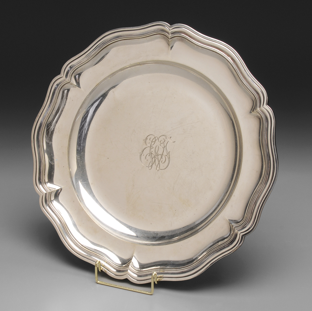 Appraisal: German Silver Platter th century round with scalloped and stepped