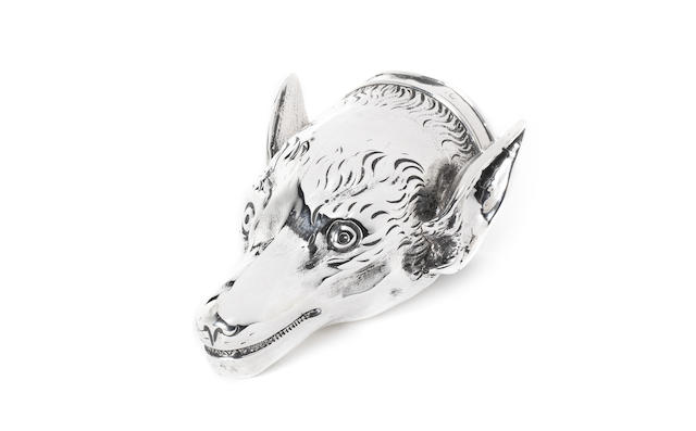 Appraisal: A George III silver 'fox head' stirrup cup all marks