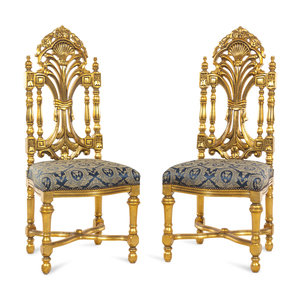 Appraisal: A Pair of Rococo Style Giltwood High-Back Side Chairs th