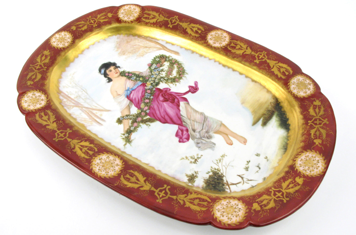 Appraisal: AMERICAN ART NOUVEAU ARTIST SIGNED PORCELAIN PLATTER PLAQUE Hand painted