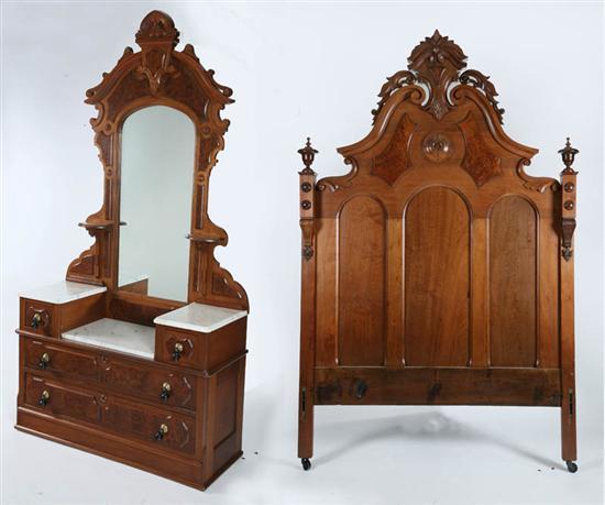 Appraisal: TWO PIECE VICTORIAN BEDROOM SUITE In walnut Large bed with