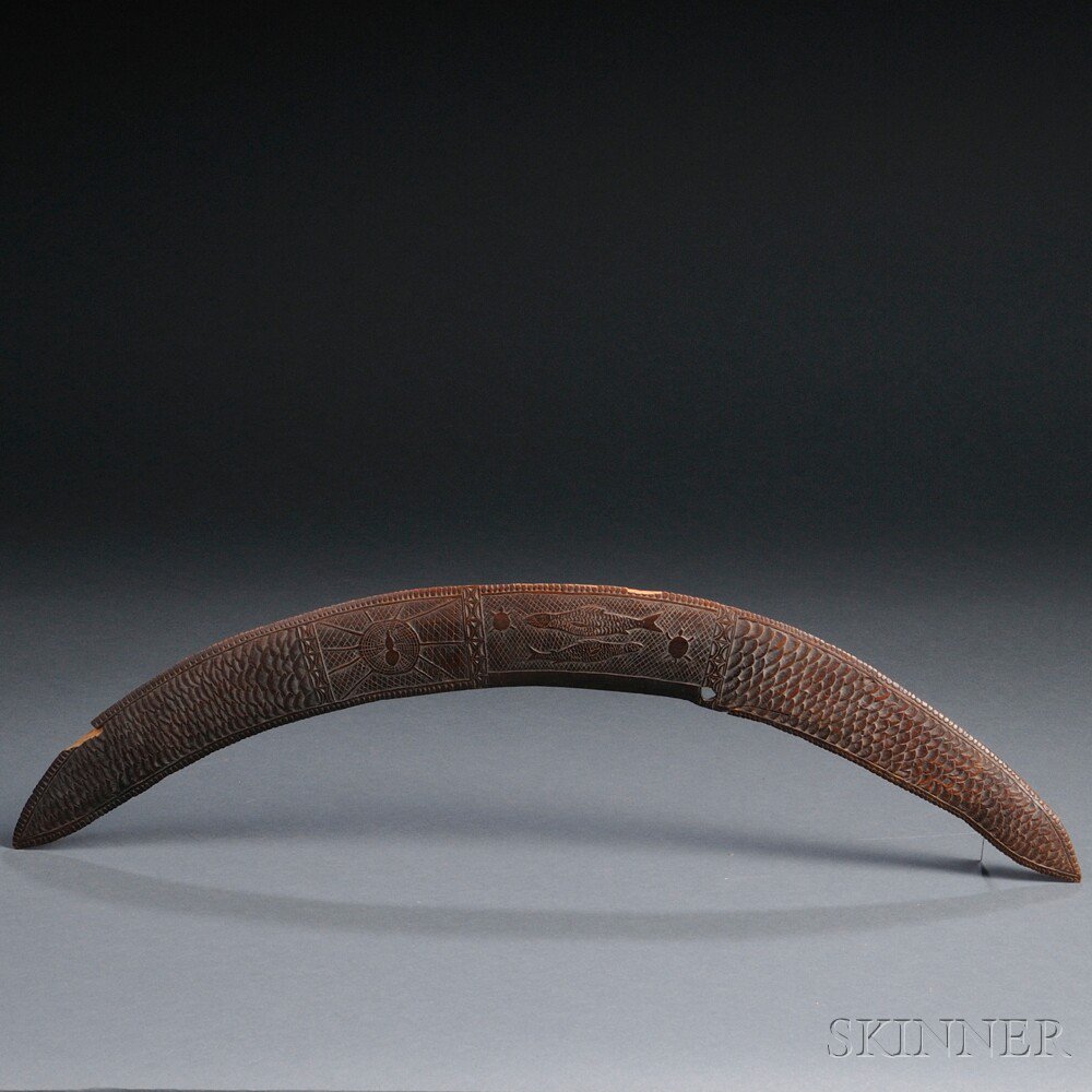 Appraisal: Australian Carved Wood Boomerang one side with incised spider fish