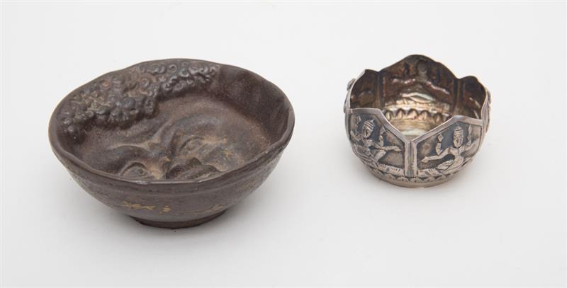 Appraisal: CAST-IRON BOWL TOGETHER WITH A LOTUS BOWL With bas relief