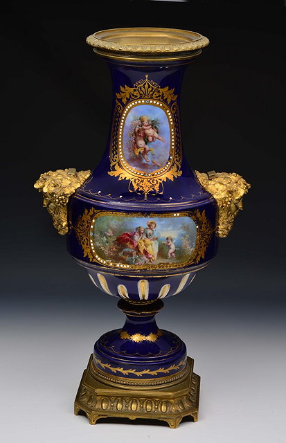 Appraisal: A LARGE FRENCH POSSIBLY SEVRES COBALT BLUE CLASSICAL VASE with