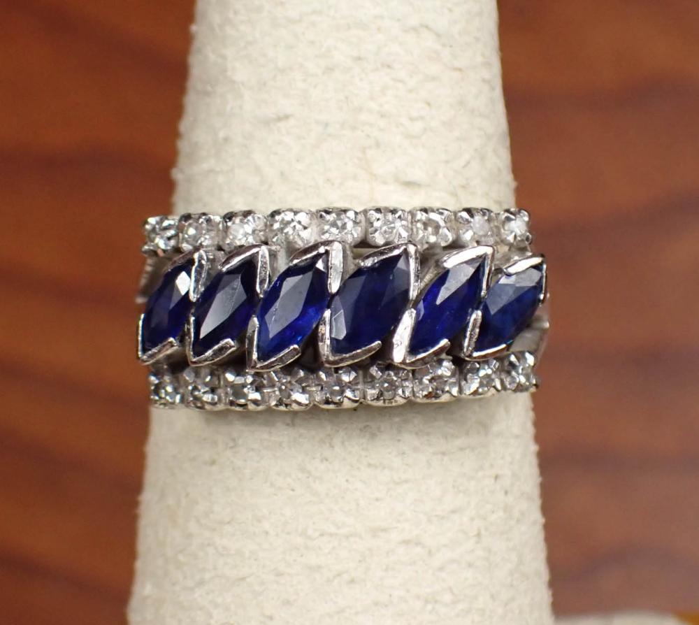 Appraisal: SAPPHIRE DIAMOND AND FOURTEEN KARAT GOLD RING The white gold