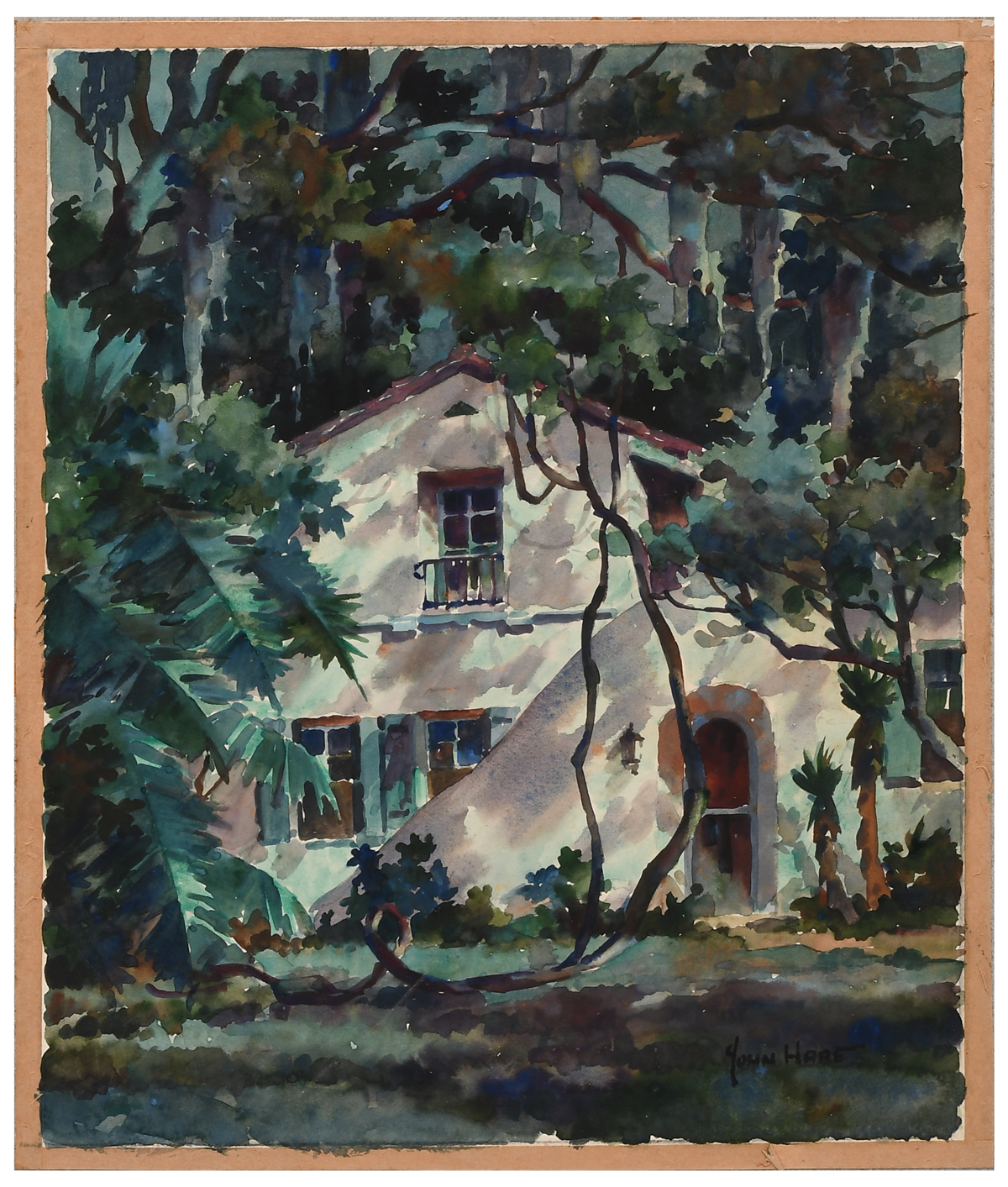 Appraisal: HARE John Cuthbert American - Florida Estate by Moonlight Watercolor