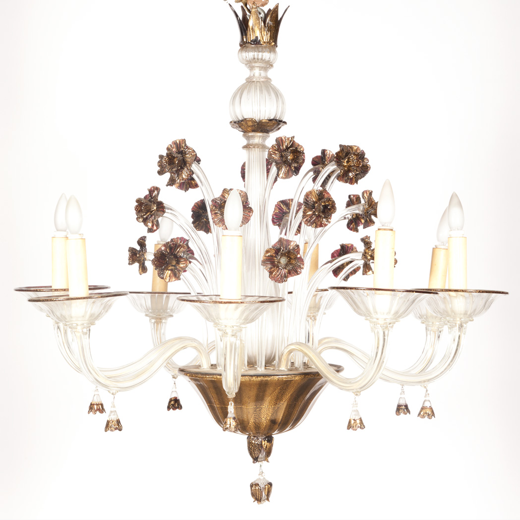 Appraisal: Murano Hand Blown Glass Eight-Light Chandelier Third quarter of the