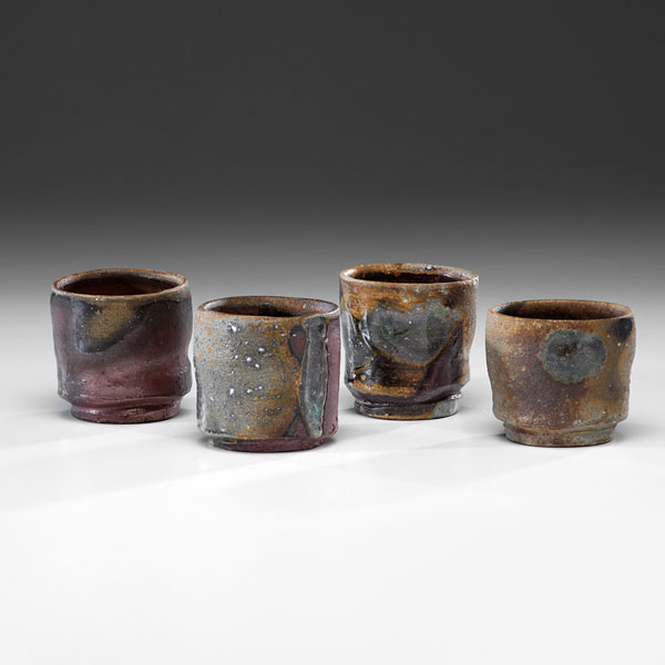 Appraisal: Four Tea Bowls ca Wood-fired Stoneware tallest cup ht dia