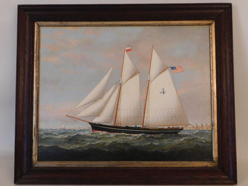 Appraisal: NY PILOT BOAT PAINTING Old oil painting on artist board