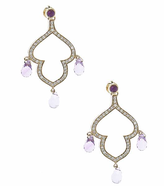 Appraisal: A pair of amethyst diamond and k gold post earrings