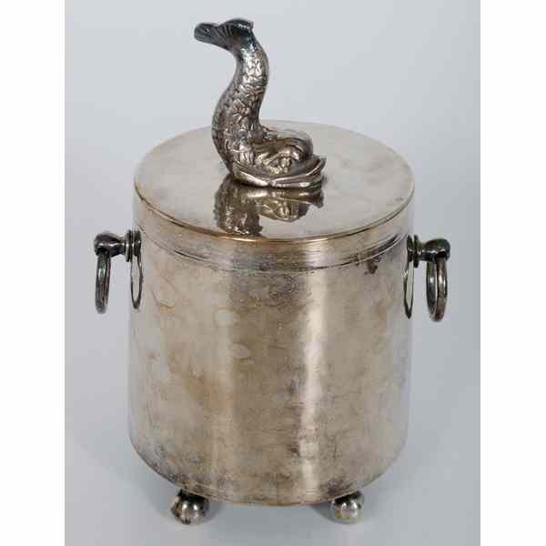 Appraisal: Silvered Metal Ice Bucket th century A silvered metal ice