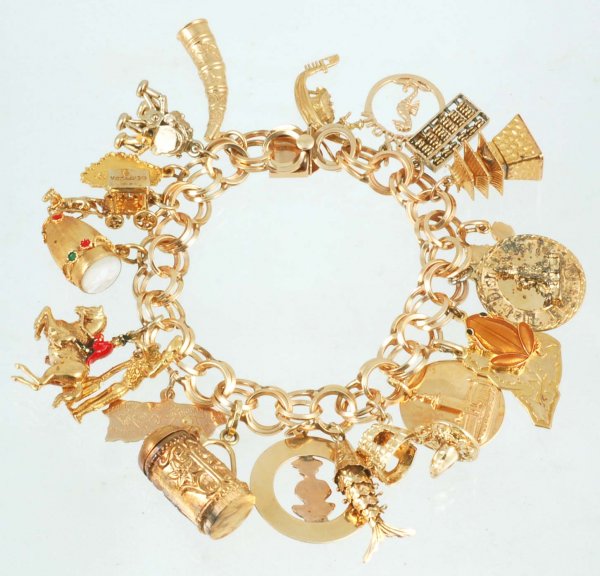 Appraisal: Charm bracelet Marked K yellow gold bracelet with twenty-one charms