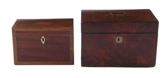 Appraisal: English mahogany tea caddies th century floral-inlaid H W D