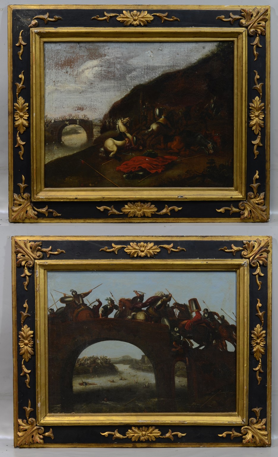 Appraisal: Continental School th Century oil on canvas Epic Warfare Scenes