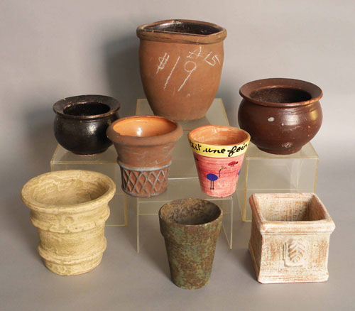 Appraisal: Eight redware crocks flowerpots