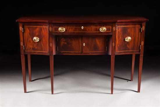 Appraisal: Federal style inlaid mahogany serpentine-front sideboard mid- th century after