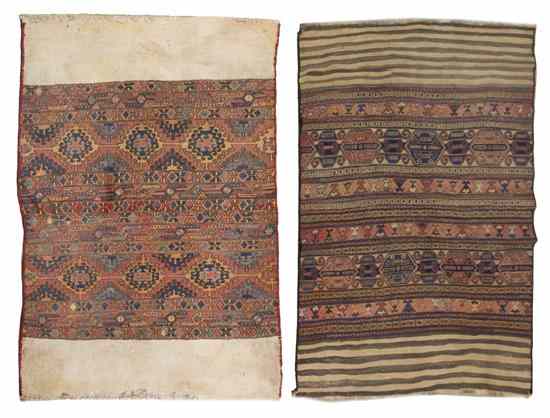 Appraisal: Two Soumak Wool Bedding Bags one having repeating geometric and