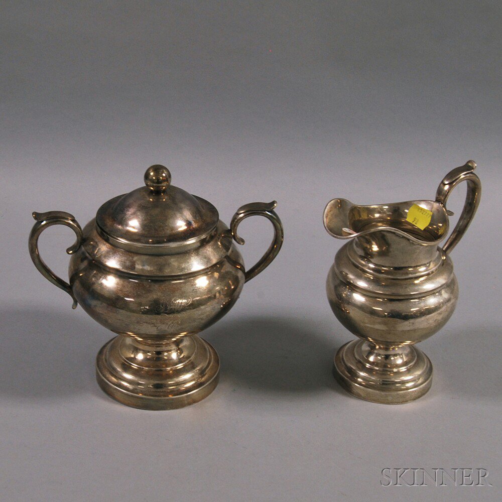 Appraisal: Jones Lows Ball Coin Silver Creamer and Covered Sugar Boston