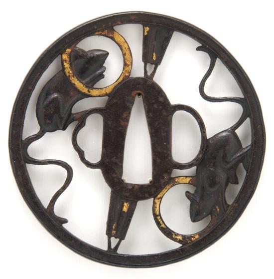 Appraisal: An Iron Tsuba th century depicting rats rings and arrow