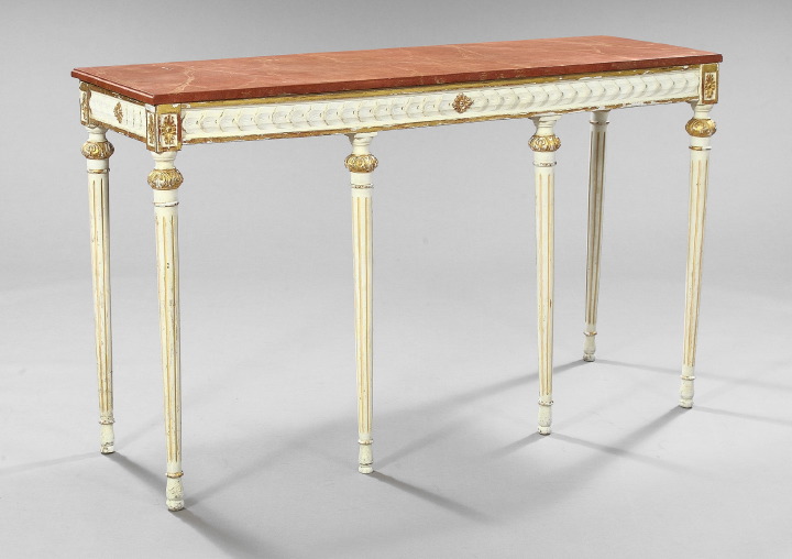 Appraisal: Louis XVI-Style Polychromed and Faux-Marbre Console Table the rectangular faux-marbre