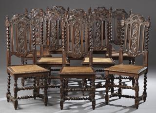 Appraisal: Set of Ten French Jacobean Style Carved Oak Dining Chairs