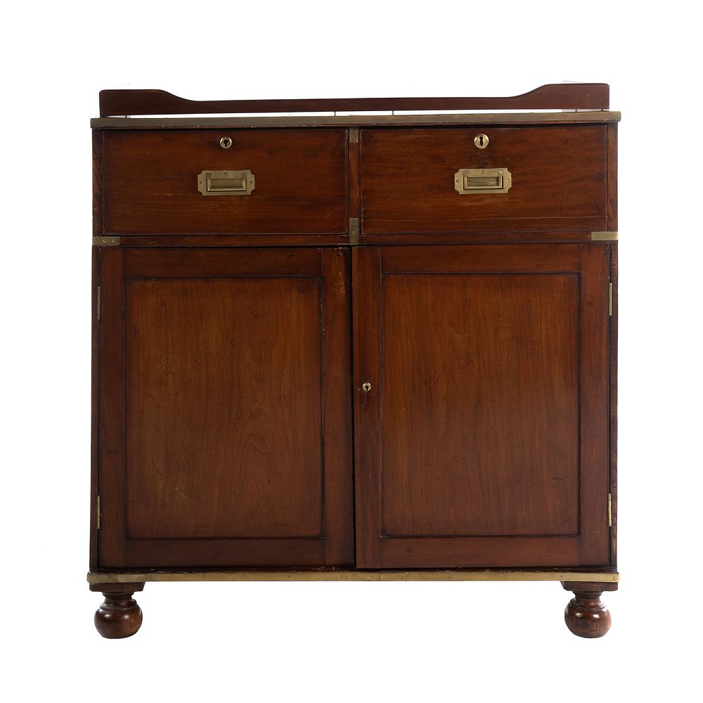 Appraisal: George IV Brass Bound Mahogany Campaign Cabinet Circa flat oak