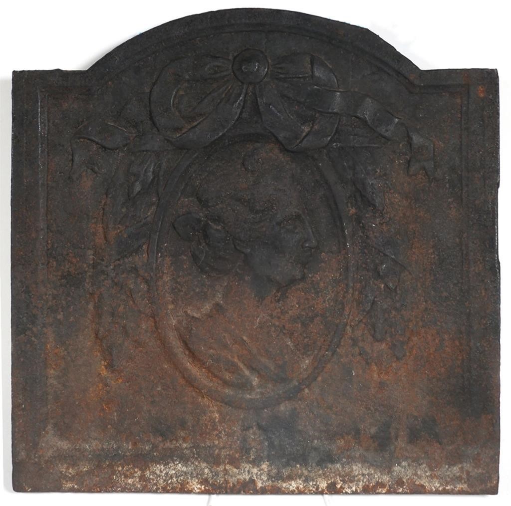 Appraisal: Antique fireplace fireback plate with the bust of a Victorian