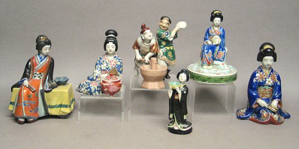 Appraisal: A group of six small Kutani porcelain figures Five of