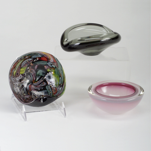 Appraisal: MURANO Three Murano glass pieces a smoked glass ashtray and