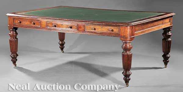 Appraisal: A Large William IV Mahogany Partner's Desk c inset tooled