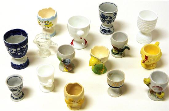 Appraisal: Egg cup collection fifteen pieces ceramic and glass four ceramic