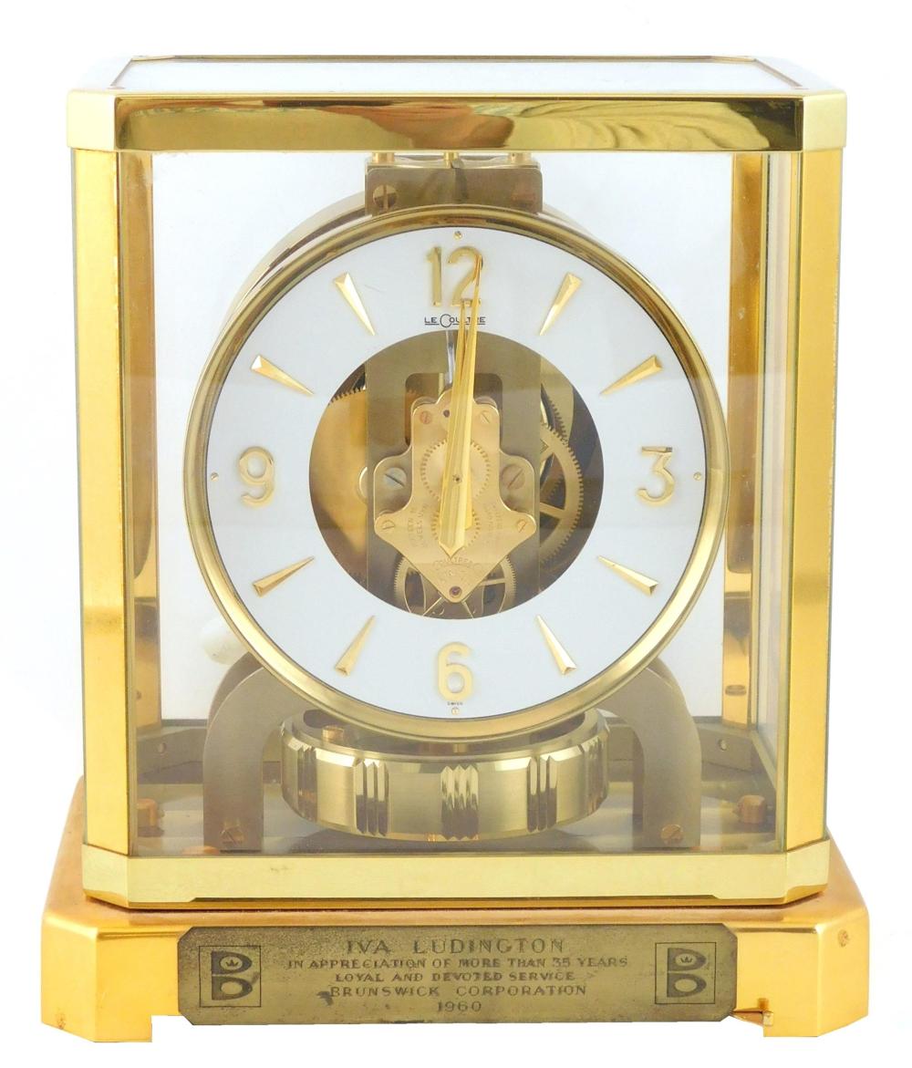 Appraisal: Le Coultre Atmos Mantle Clock Swiss works glass panel sides