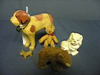 Appraisal: ANIMAL FIGURINES FOR DOLL HOUSE Three dogs a ST Bernard