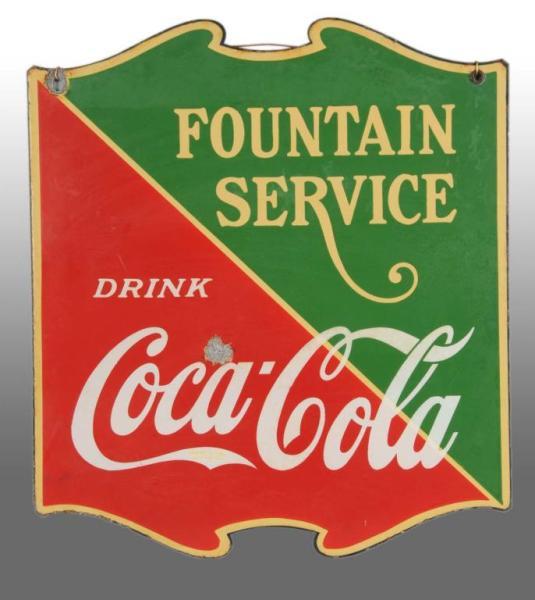 Appraisal: Porcelain Coca-Cola -Sided Fountain Service Sign Description Lesser side has