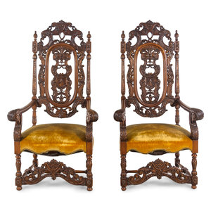 Appraisal: A Pair of Charles II Style Carved Armchairs Circa Height