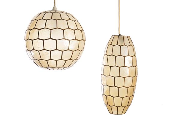 Appraisal: TWO SCULPTURED BRASS AND SHELL CEILING LIGHTS TWO 'S SCULPTURED