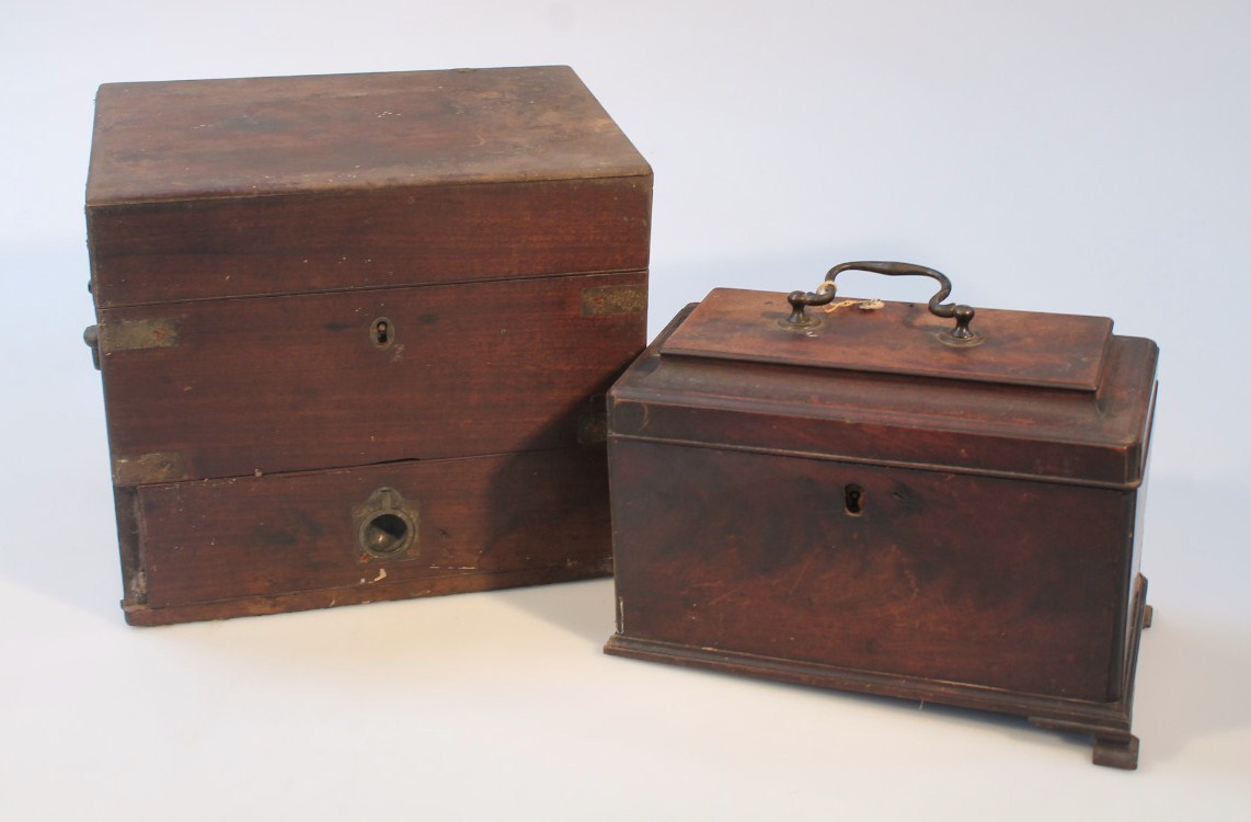 Appraisal: A George III mahogany tea caddy the rectangular body with