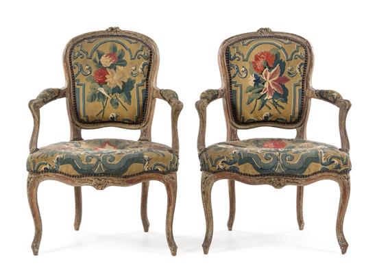 Appraisal: Sale Lot A Pair of Louis XV Painted Fauteuils th