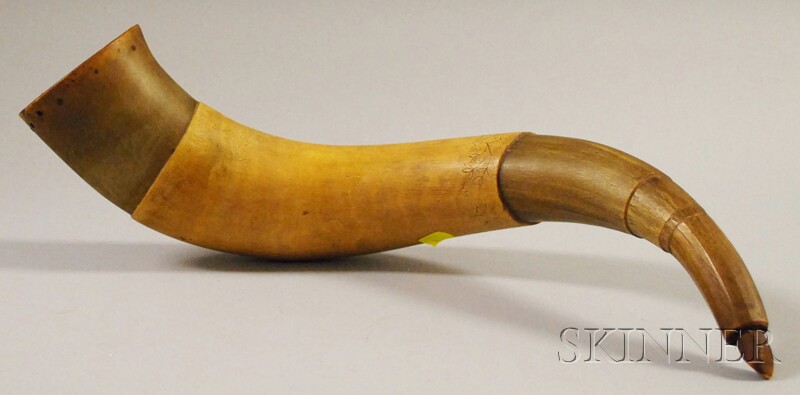 Appraisal: Powder Horn with Etched Floral Decoration chips lg in