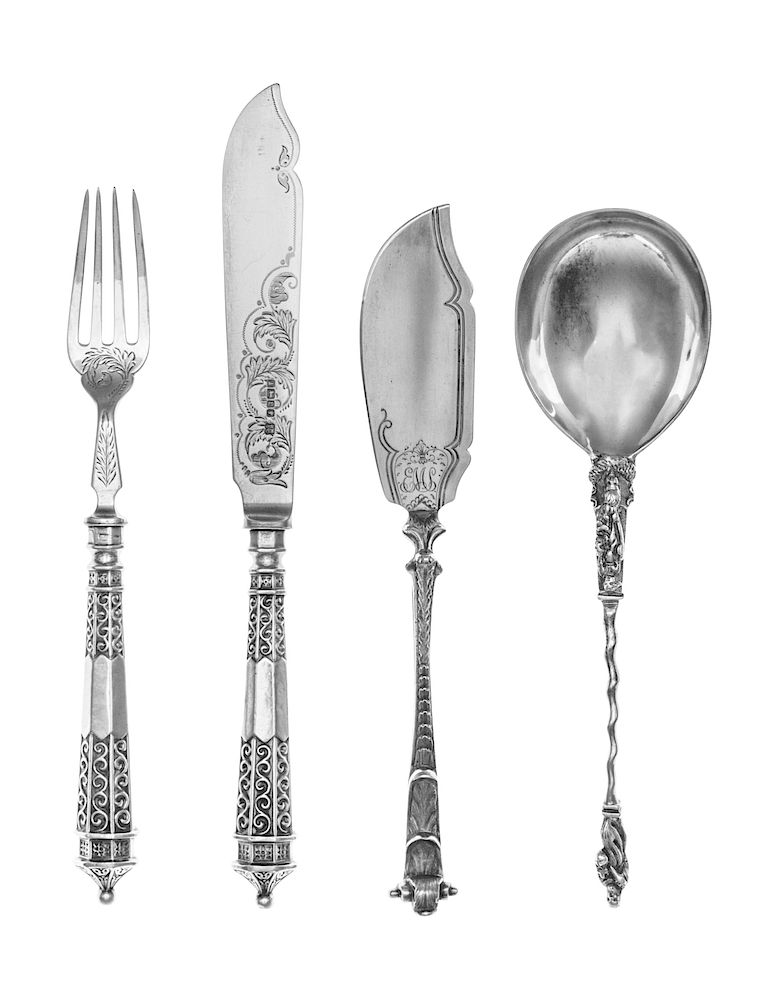 Appraisal: A Collection of English Silver Flatware Articles A Collection of