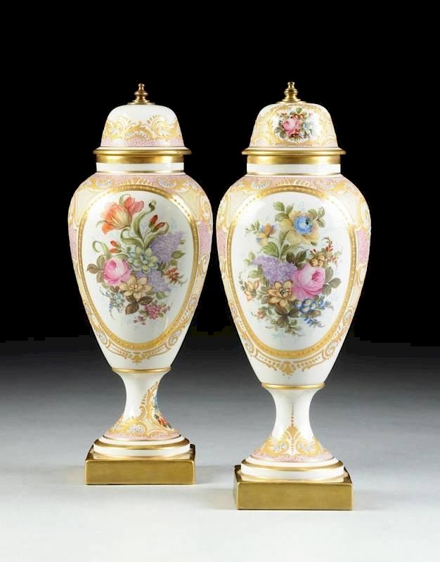 Appraisal: A PAIR OF S VRES STYLE PARCEL GILT AND COLORFULLY