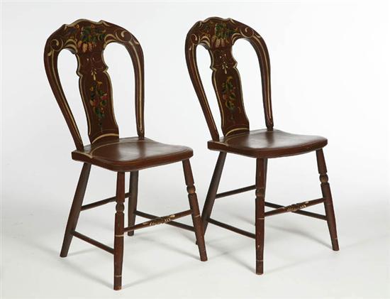 Appraisal: PAIR OF DECORATED BALLOON BACK SIDE CHAIRS Pennsylvania late th