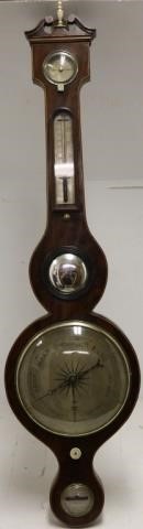 Appraisal: EARLY TH C ENGLISH INLAID BANJO BAROMETER BYJ SPELZINI BROOKS