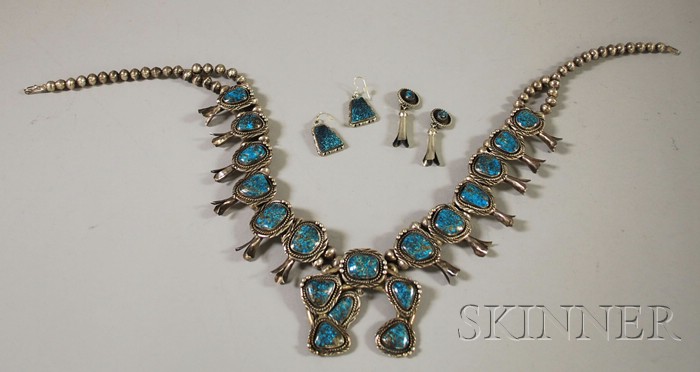 Appraisal: Silver and Turquoise Squash Blossom Necklace together with two similar