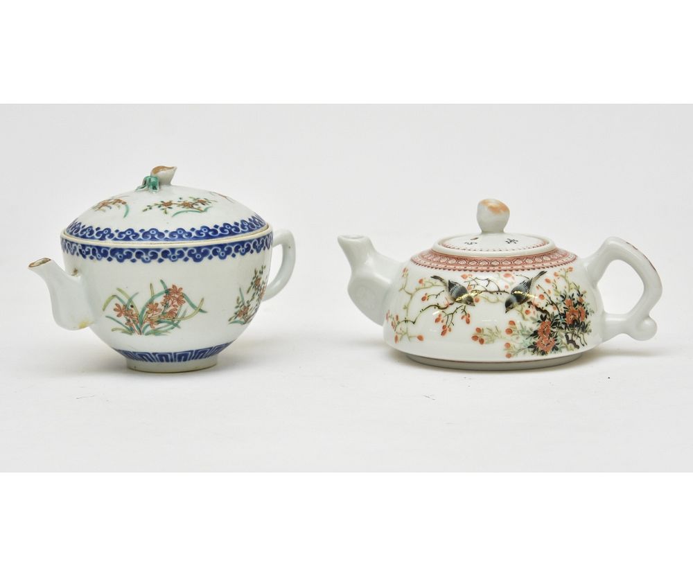 Appraisal: Two Chinese Porcelain Teapots Two Chinese porcelain decorated teapots th