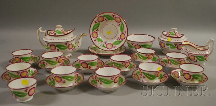 Appraisal: Twenty-nine Piece English Pink Lustre Staffordshire Partial Tea Service