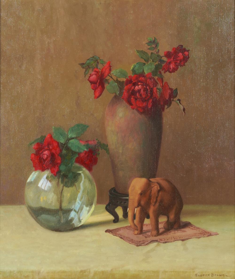 Appraisal: MAURICE BRAUN - still life with roses oil on canvas