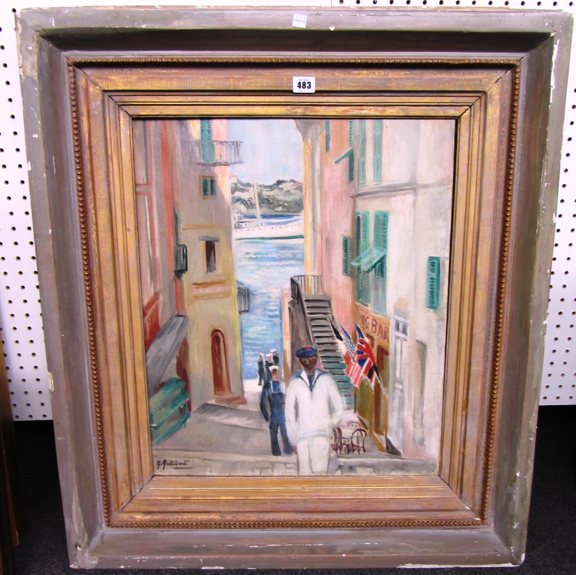 Appraisal: Genevi ve Gallibert - Street Scene Marseille oil on canvas