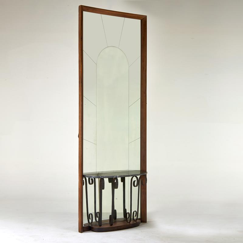 Appraisal: STYLE OF OSVALDO BORSANI Towering hall mirror and console s