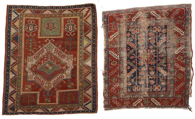 Appraisal: Two Caucasian Rugs early th century white polygonal central medallion